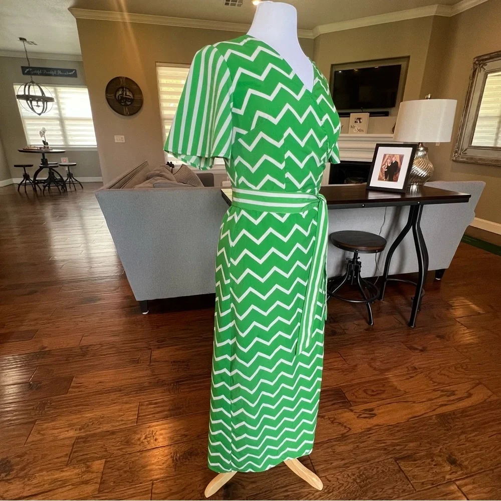 Who What Wear Maxi Wrap Dress Women's Small Kelly Green White Summer Long Length - Picture 4 of 16